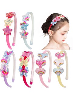Fishdown Fishdown Girls Headbands for Kids Glitter Toddler Girl Sequin Headbands Glitter Heart Rainbow Butterfly Star Non-slip Headbands with Teeth (6 PCS)  - Image 2