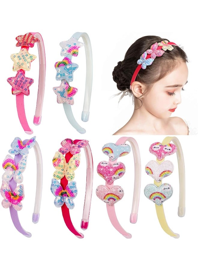 Fishdown Fishdown Girls Headbands for Kids Glitter Toddler Girl Sequin Headbands Glitter Heart Rainbow Butterfly Star Non-slip Headbands with Teeth (6 PCS)  - Image 2