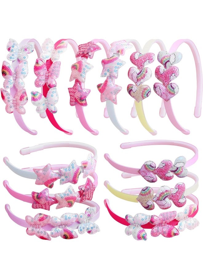 Fishdown Fishdown Girls Headbands for Kids Glitter Toddler Girl Sequin Headbands Glitter Heart Rainbow Butterfly Star Non-slip Headbands with Teeth (6 PCS)  - Image 1