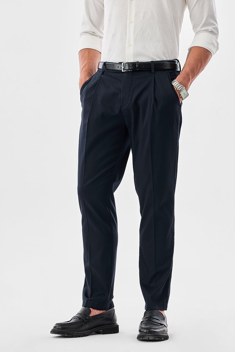 SNITCH Slim Fit Stretch Pleated Trousers - Image 1