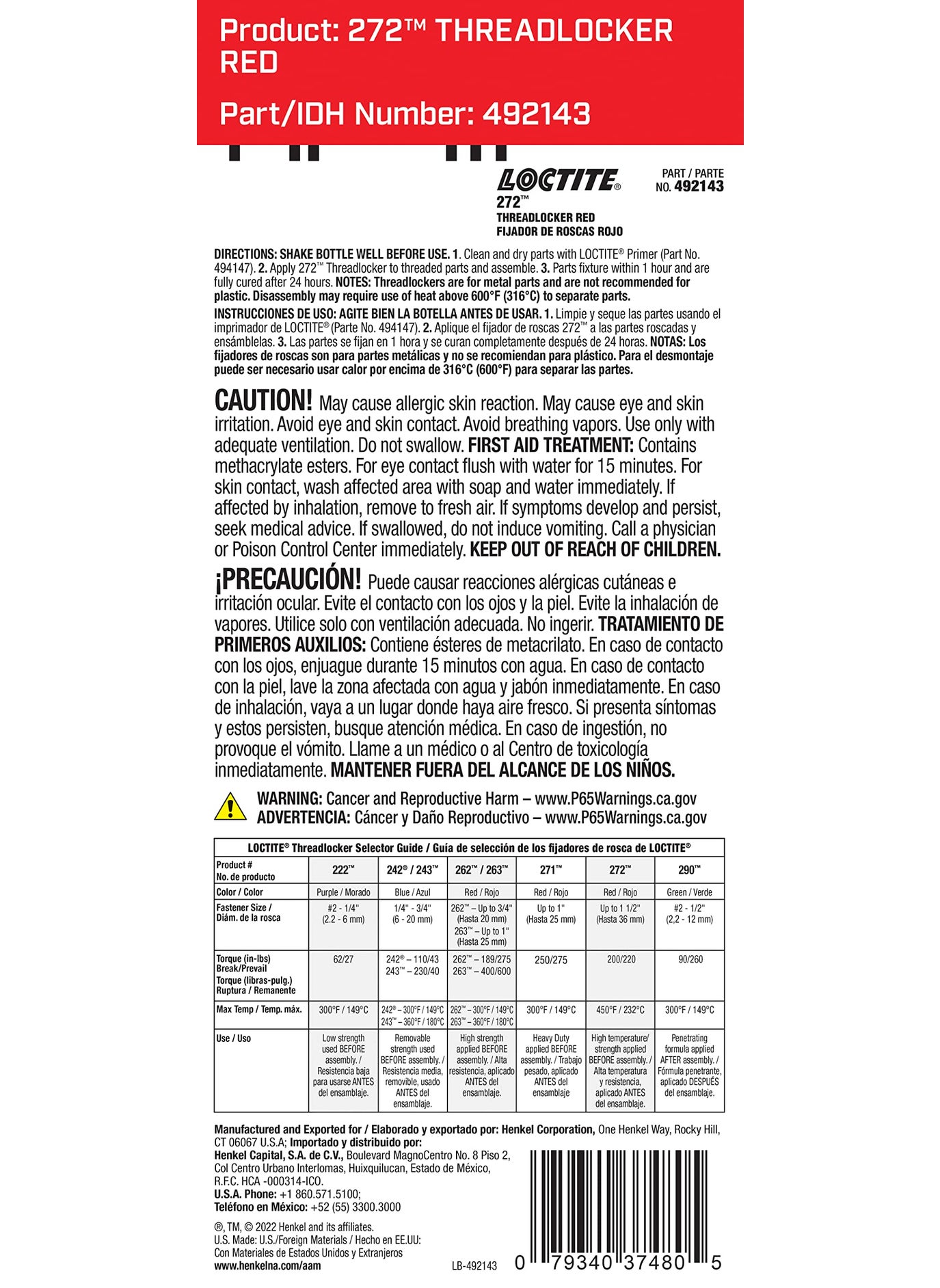Loctite Loctite 272 Threadlocker for Automotive: High-Strength, High-Temperature, Anaerobic, Heavy-Duty Applications, Works on All Metals | Red, 36 ml Bottle (PN: 37480-492143)  - Image 2