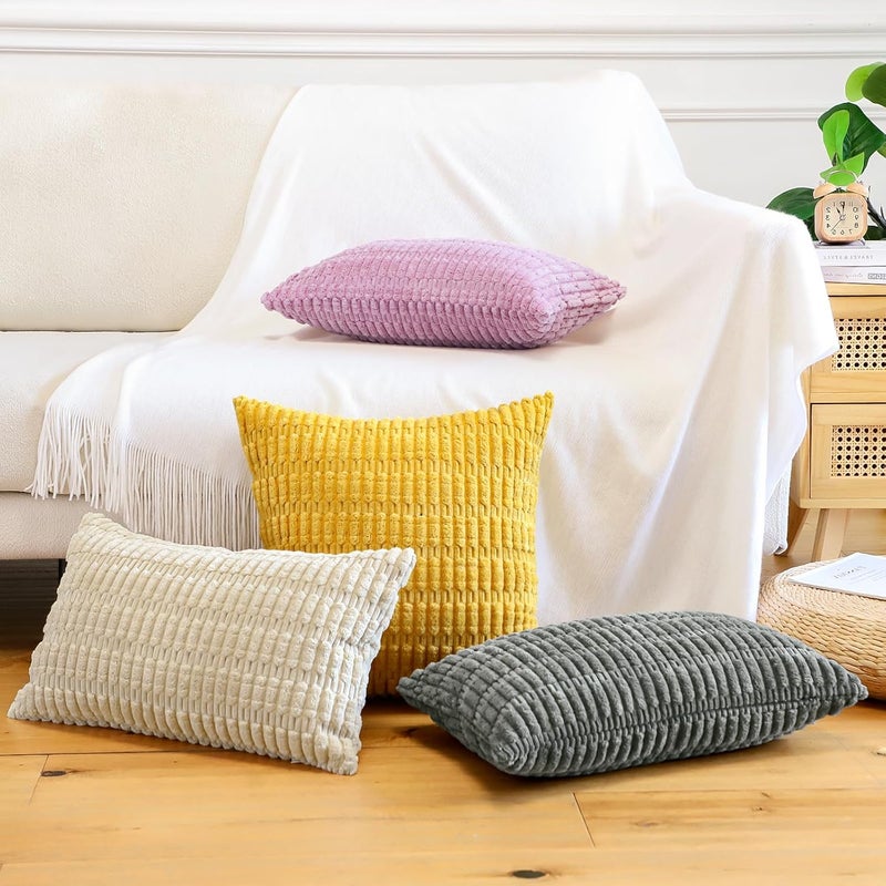 JOTOM Corduroy Soft Striped Decorative Throw Pillow Covers 24x24 Inch Square Cushion Covers 60x60 cm Boho Home Decor Pillowcases Cushion Case for Sofa Couch Living Room Bed Set of 2 (Beige) - Image 4