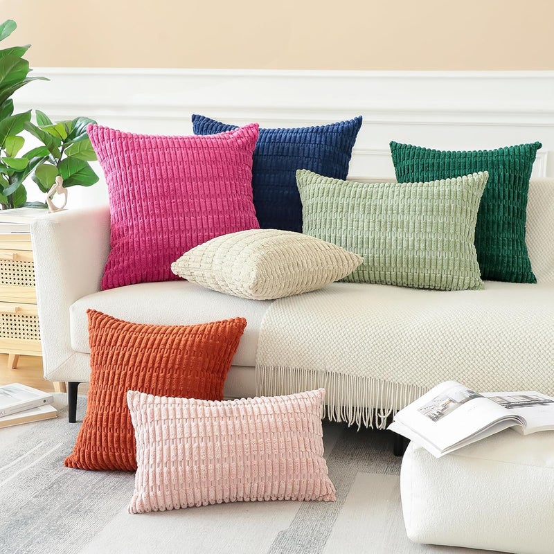 JOTOM Corduroy Soft Striped Decorative Throw Pillow Covers 24x24 Inch Square Cushion Covers 60x60 cm Boho Home Decor Pillowcases Cushion Case for Sofa Couch Living Room Bed Set of 2 (Beige) - Image 5