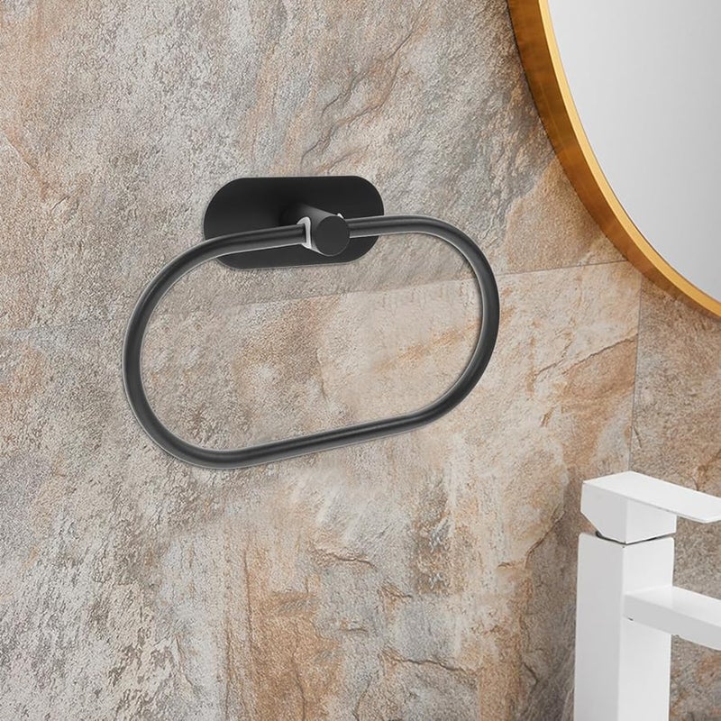 Matte Black Stainless Steel Towel Ring Wall Mounted Hand Towel Holder For Modern Bathroom - Image 4