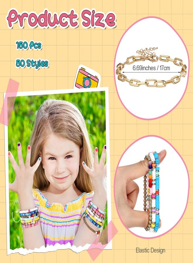 Equsion 150 Pcs Preppy Heishi Bracelets Set Friendship Bracelets Bulk Adjustable Stretch Beaded Bracelets Colorful Clay Bracelets Bohemian Aesthetic Jewelry for Women Christmas Birthday Party - Image 2