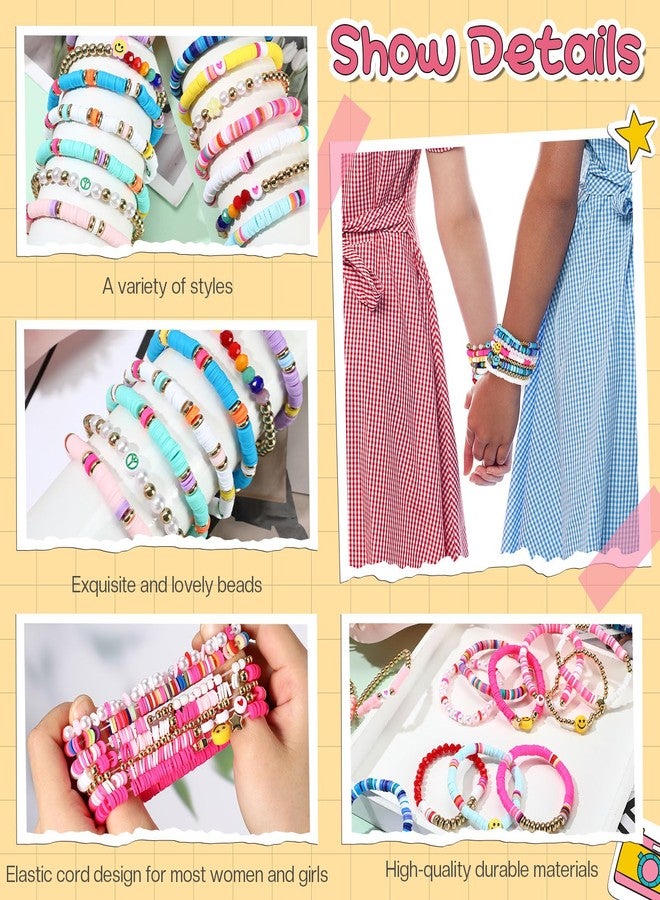 Equsion 150 Pcs Preppy Heishi Bracelets Set Friendship Bracelets Bulk Adjustable Stretch Beaded Bracelets Colorful Clay Bracelets Bohemian Aesthetic Jewelry for Women Christmas Birthday Party - Image 3