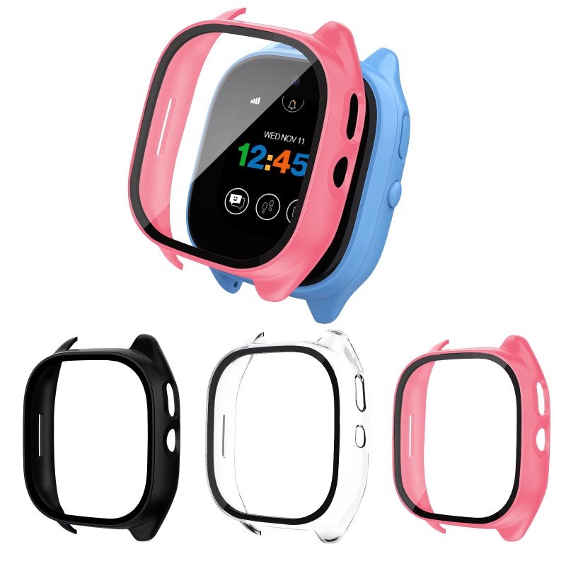 Snyeest [3-Pack Case Compatible for Gizmo Watch 3 Screen Protector for Kids, Tempered Glass Cover Only Compatible with Verizon Gizmo Watch 3(Black+Clear+Pink) - Image 1