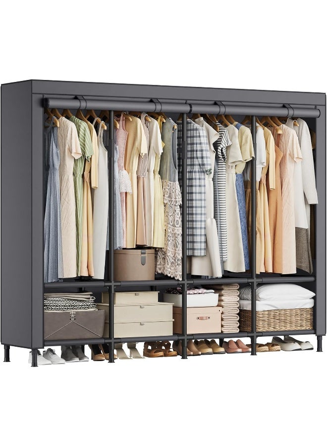 SONGMICS Wardrobe Closet, 67.3 Inch Large Capacity Portable Closet, Clothing Rack, 25 mm Dia,Thick Steel Tubes, Clothes Organizer with Fabric Cover, 4 Hanging Rails, 8 Shelves, Dove Gray - Image 1