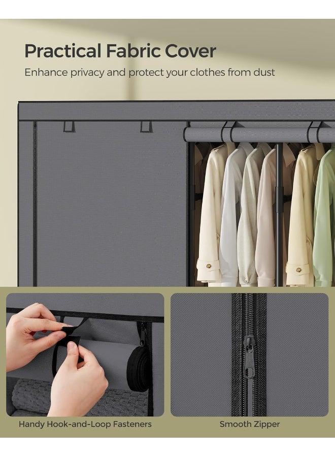 SONGMICS Wardrobe Closet, 67.3 Inch Large Capacity Portable Closet, Clothing Rack, 25 mm Dia,Thick Steel Tubes, Clothes Organizer with Fabric Cover, 4 Hanging Rails, 8 Shelves, Dove Gray - Image 5