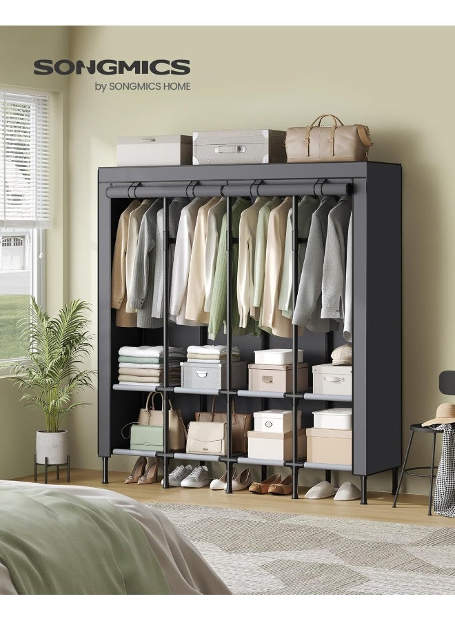 SONGMICS Wardrobe Closet, 67.3 Inch Large Capacity Portable Closet, Clothing Rack, 25 mm Dia,Thick Steel Tubes, Clothes Organizer with Fabric Cover, 4 Hanging Rails, 8 Shelves, Dove Gray - Image 2