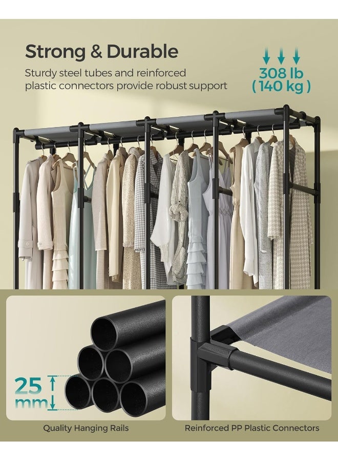 SONGMICS Wardrobe Closet, 67.3 Inch Large Capacity Portable Closet, Clothing Rack, 25 mm Dia,Thick Steel Tubes, Clothes Organizer with Fabric Cover, 4 Hanging Rails, 8 Shelves, Dove Gray - Image 4