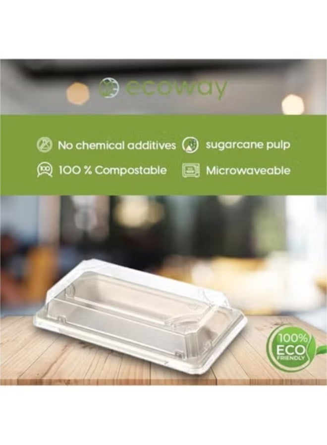 ايكواي ecoway Heavy Duty Rectangular Disposable Serving Plates 100% Natural Sugarcane Bagasse Fiber Platter Biodegradable & Compostable Party Plate [Pack of 50] - Image 2