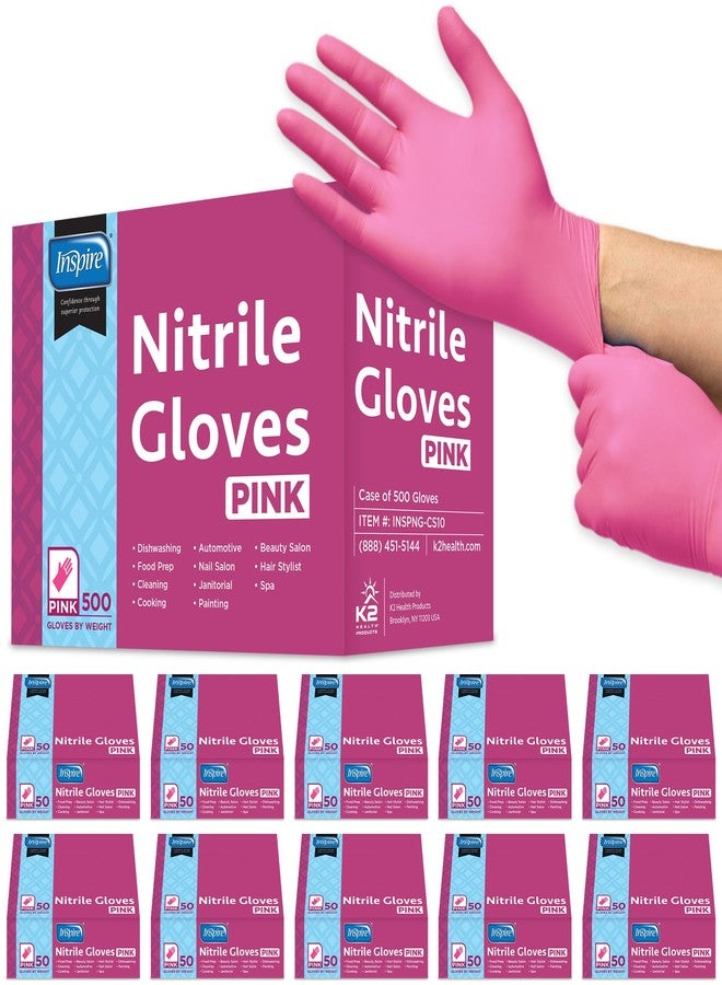Inspire Pink Gloves Disposable Latex Free 2 Pack Value | Nitrile Pink Glove Nail Salon and Hair Dye | Esthetician Nitrile Disposable | Nitrile gloves Small (500 count) - Image 1