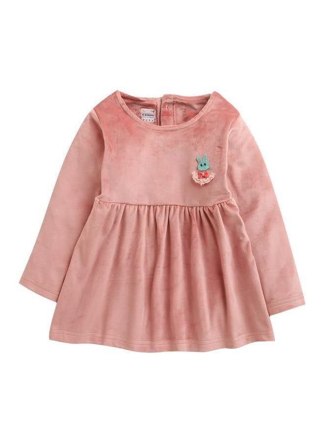 BUMZEE Baby Girls Poly Blend Full Sleeves Knee Length Fit & Flare Dress/Frock Peach - 3-6 Months (Peb10758B-pch) - Image 1