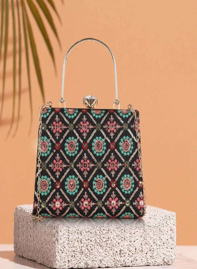 NORVE PU Stylish Trending Design Gold Chain Strap Embroidered Crossbody Wedding Ladies Women Shoulder Clutch - Image 5