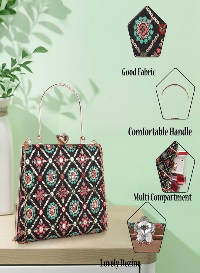 NORVE PU Stylish Trending Design Gold Chain Strap Embroidered Crossbody Wedding Ladies Women Shoulder Clutch - Image 2