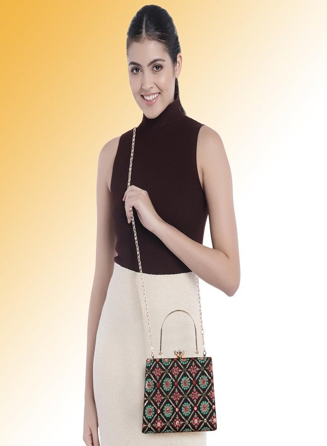 NORVE PU Stylish Trending Design Gold Chain Strap Embroidered Crossbody Wedding Ladies Women Shoulder Clutch - Image 3