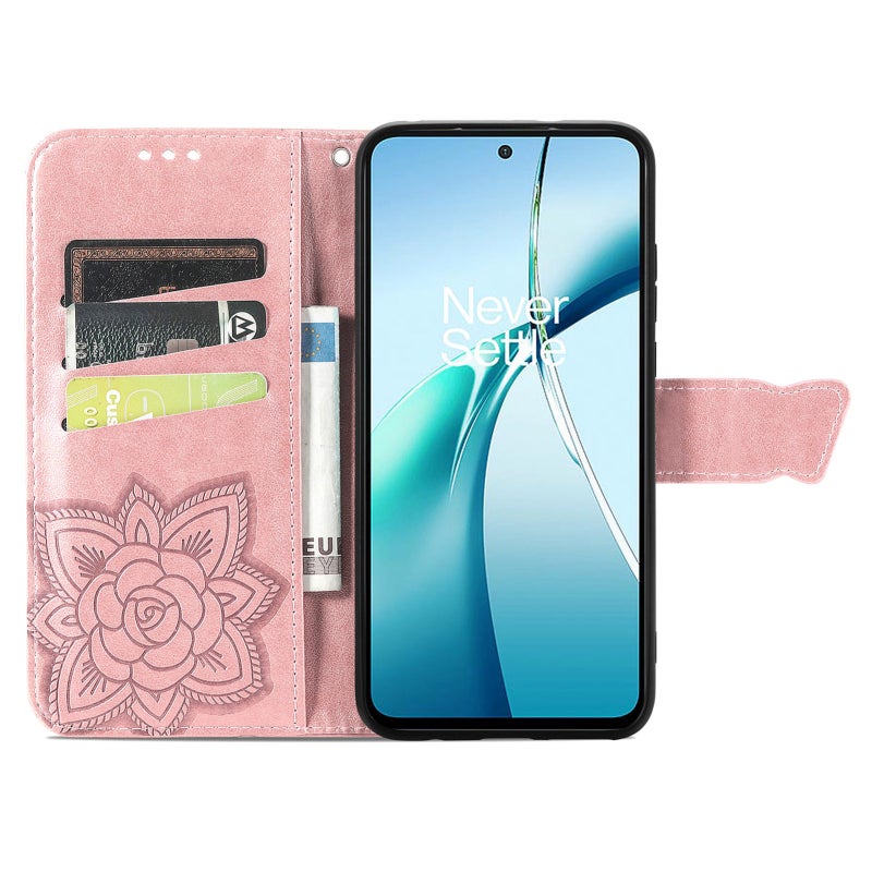 HuHa Protective Cover For Nothing Phone 2a Plus Butterfly Love Flower Embossed Leather Phone Case(Rose Gold) - Image 3
