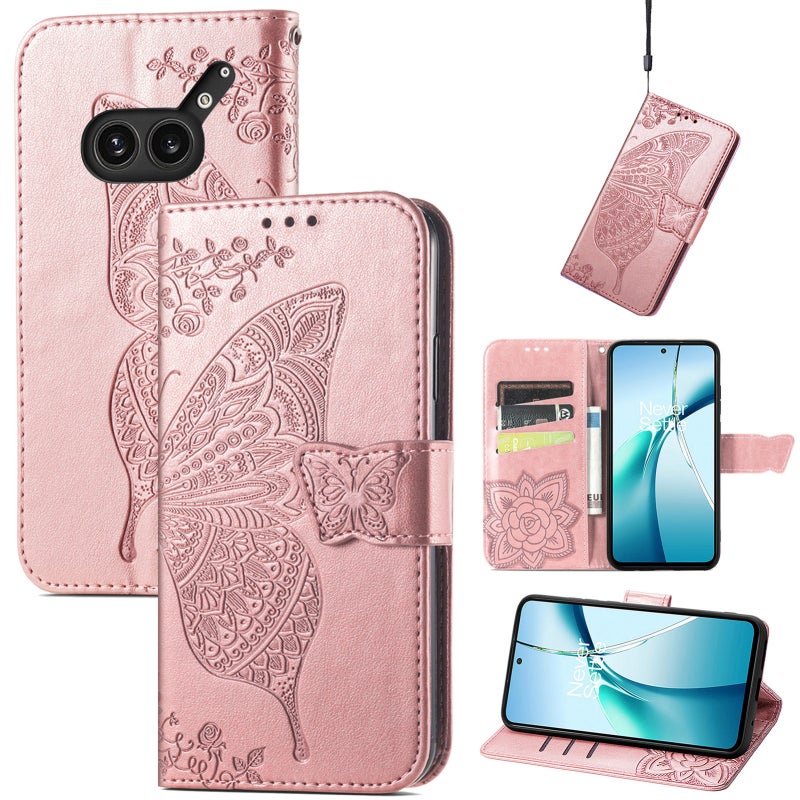 HuHa Protective Cover For Nothing Phone 2a Plus Butterfly Love Flower Embossed Leather Phone Case(Rose Gold) - Image 1