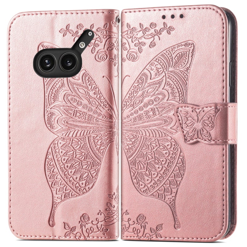 HuHa Protective Cover For Nothing Phone 2a Plus Butterfly Love Flower Embossed Leather Phone Case(Rose Gold) - Image 2