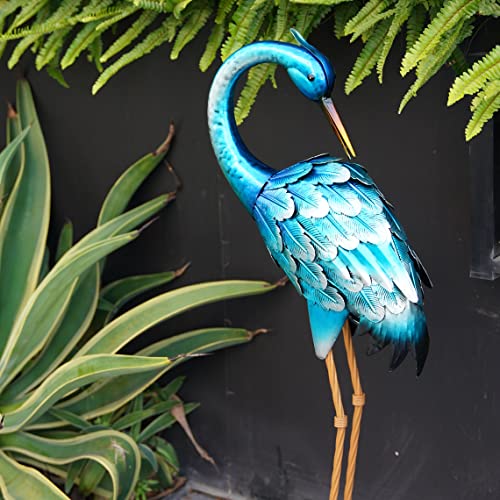 chisheen Crane Garden Statues, Metal Garden Crane Outdoor, Blue Heron Sculpture Metal Yard Art, Large Heron Decoy, Bird Statues, Lawn Ornaments for Backyard Pond Patio Porch Outside Decorations - Image 5