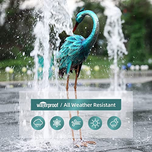 chisheen Crane Garden Statues, Metal Garden Crane Outdoor, Blue Heron Sculpture Metal Yard Art, Large Heron Decoy, Bird Statues, Lawn Ornaments for Backyard Pond Patio Porch Outside Decorations - Image 3