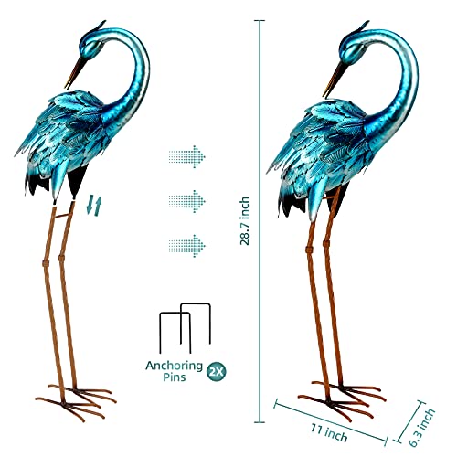 chisheen Crane Garden Statues, Metal Garden Crane Outdoor, Blue Heron Sculpture Metal Yard Art, Large Heron Decoy, Bird Statues, Lawn Ornaments for Backyard Pond Patio Porch Outside Decorations - Image 4
