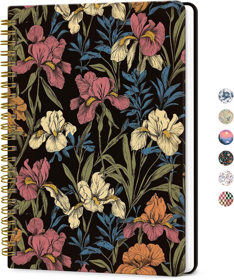 ZOTIA Lined Spiral Journal Notebook for Women, A5 College Ruled Journals for Writing, Hardcover Notebooks for Work, Note Taking and Office School Supplies, 140 Pages - Vintage Iris - Image 1