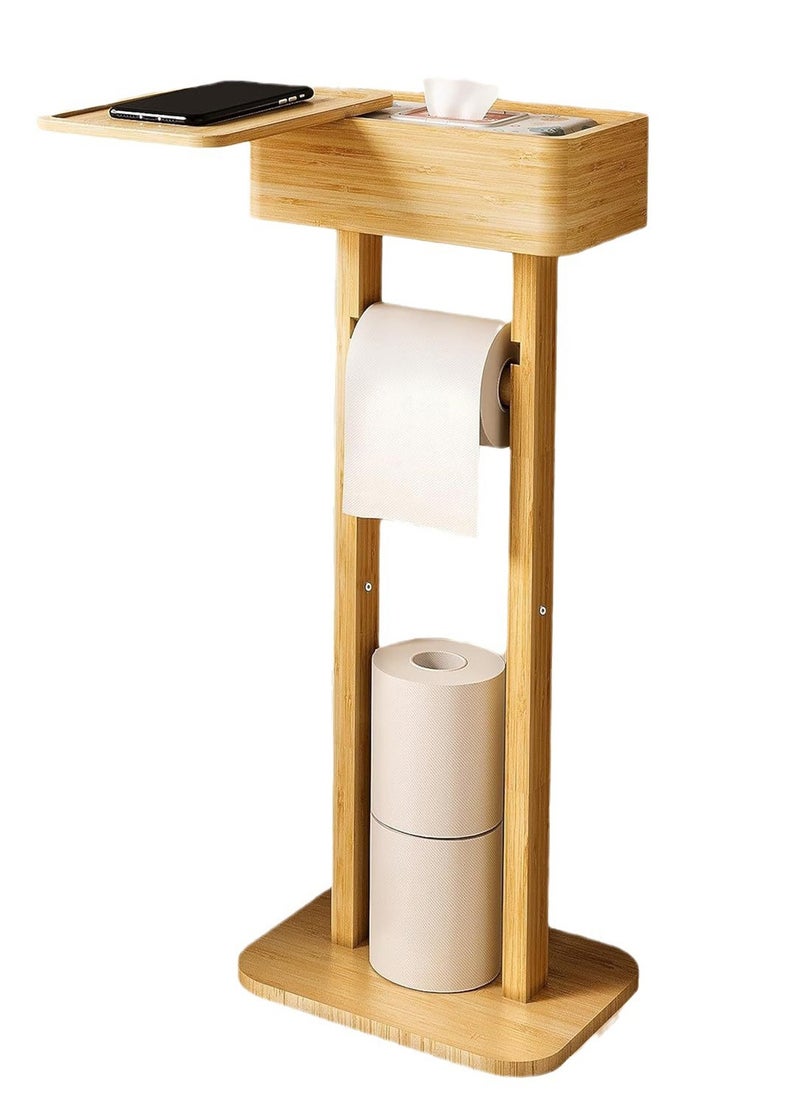 Sharpdo - Multifunctional Rotatable Multi-Layer Toilet Paper Holder Floor-Standing Solid Wood Roll Holder 14.6*24.2*64.7CM - Image 1