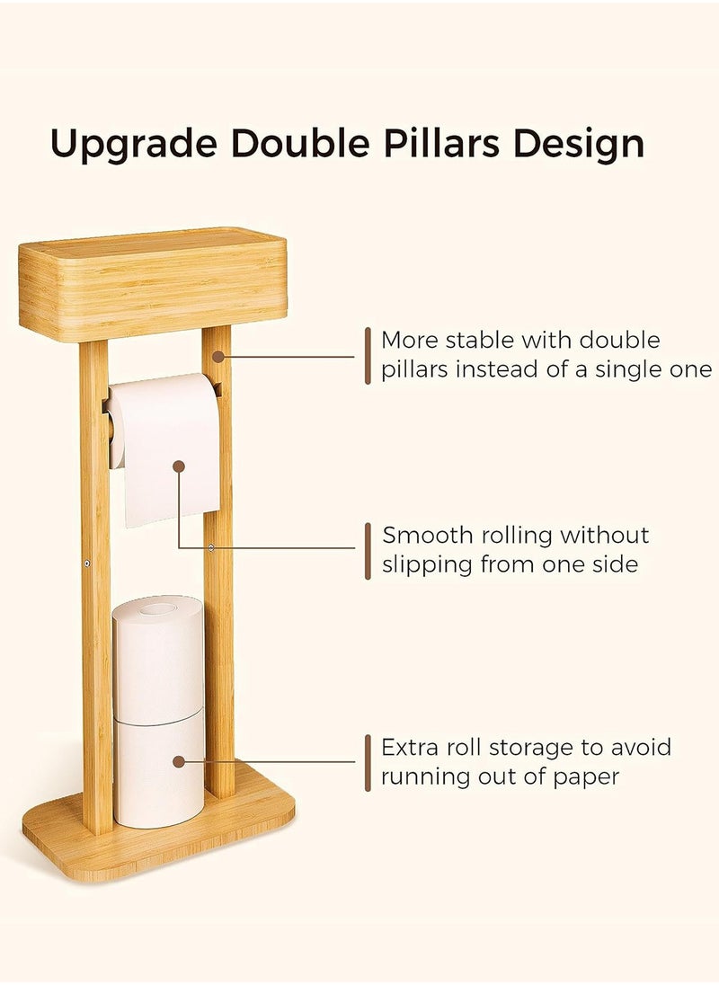 Sharpdo - Multifunctional Rotatable Multi-Layer Toilet Paper Holder Floor-Standing Solid Wood Roll Holder 14.6*24.2*64.7CM - Image 1