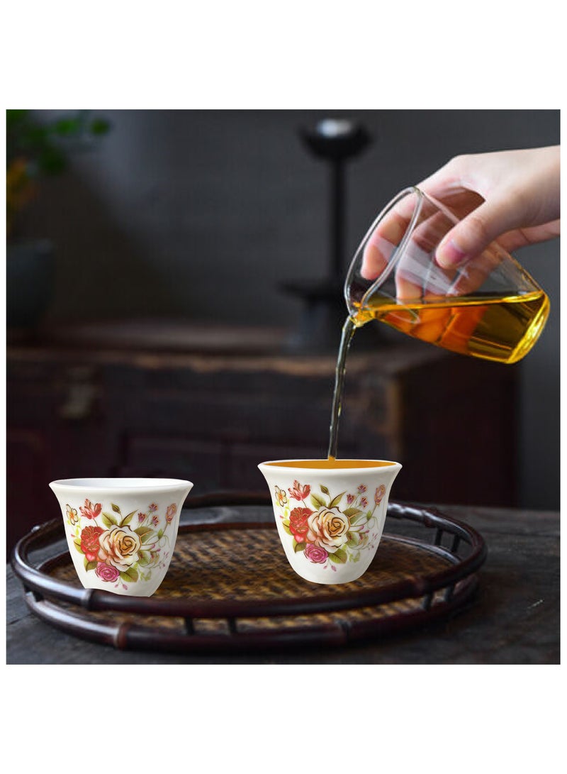 طقم أكواب قهوة سيراميك أنيق، 12 قطعة بتصميم زهور، مثالي للقهوة والشاي، سعة 1 كوب (80 مل) - Image 5