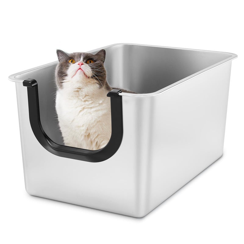 Yangbaga Extra Large Stainless Steel Litter Box, Leak Proof 12 Inches High Sides for Urine & Litter Trapping, Corner Litter Box for Kittens, Older Cats,Non-Stick,Non-Slip,No Sharp Edges - Image 1