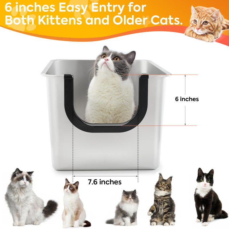 Yangbaga Extra Large Stainless Steel Litter Box, Leak Proof 12 Inches High Sides for Urine & Litter Trapping, Corner Litter Box for Kittens, Older Cats,Non-Stick,Non-Slip,No Sharp Edges - Image 3