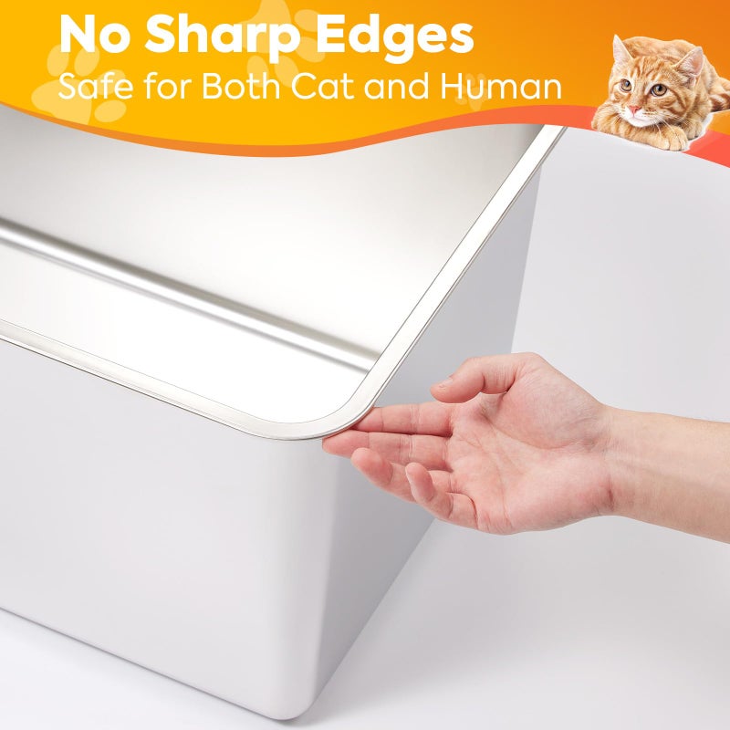 Yangbaga Extra Large Stainless Steel Litter Box, Leak Proof 12 Inches High Sides for Urine & Litter Trapping, Corner Litter Box for Kittens, Older Cats,Non-Stick,Non-Slip,No Sharp Edges - Image 5