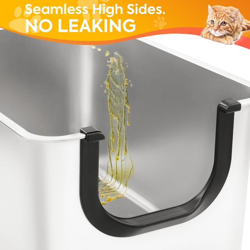 Yangbaga Extra Large Stainless Steel Litter Box, Leak Proof 12 Inches High Sides for Urine & Litter Trapping, Corner Litter Box for Kittens, Older Cats,Non-Stick,Non-Slip,No Sharp Edges - Image 4
