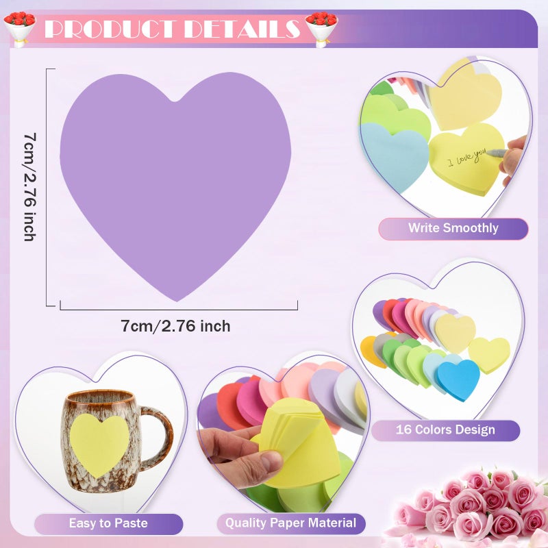 FOBSME 1200 Sheets Heart Shaped Sticky Notes 3x3 Inch Red Pink Sticky Notes Cute Sticky Memo Pads Self Stick Note Pads for Office School Business Valentine Supplies, Removable and Easy to Post - Image 3