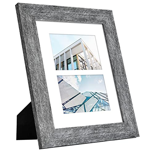 Gaevuian 8x10 Picture Frame Display Double 4X6 Picture Frame Collage,Multi Photo Frame with Mat,Plexiglass,Wall or Tabletop Decor,Grey Wood Grain - Image 3