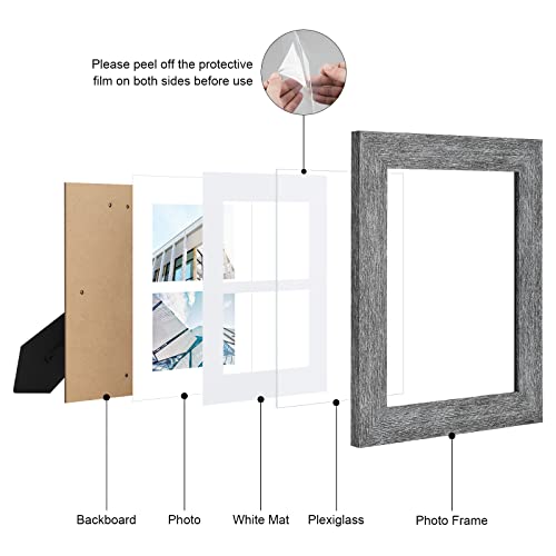 Gaevuian 8x10 Picture Frame Display Double 4X6 Picture Frame Collage,Multi Photo Frame with Mat,Plexiglass,Wall or Tabletop Decor,Grey Wood Grain - Image 2