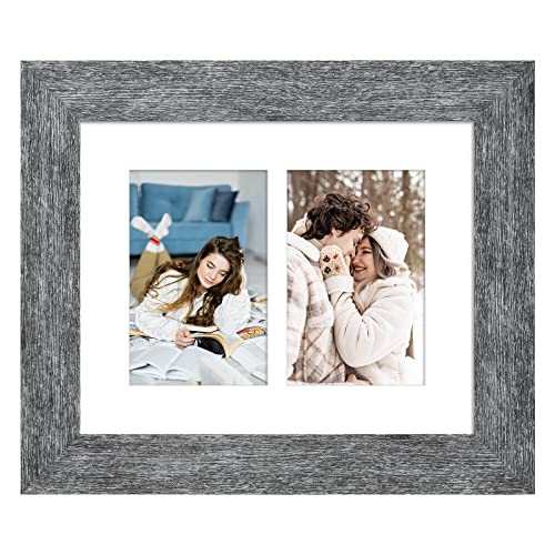 Gaevuian 8x10 Picture Frame Display Double 4X6 Picture Frame Collage,Multi Photo Frame with Mat,Plexiglass,Wall or Tabletop Decor,Grey Wood Grain - Image 1