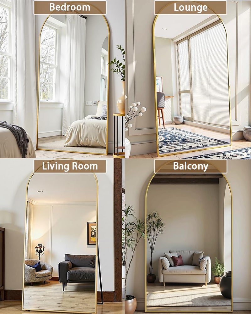 Dewfig 71"X26" Arched Full Length Mirror, Free Standing Leaning or Wall-Mounted Mirror, Aluminum Frame Modern Mirrors for Living Room, Bedroom, Cloakroom, Gold - Image 3