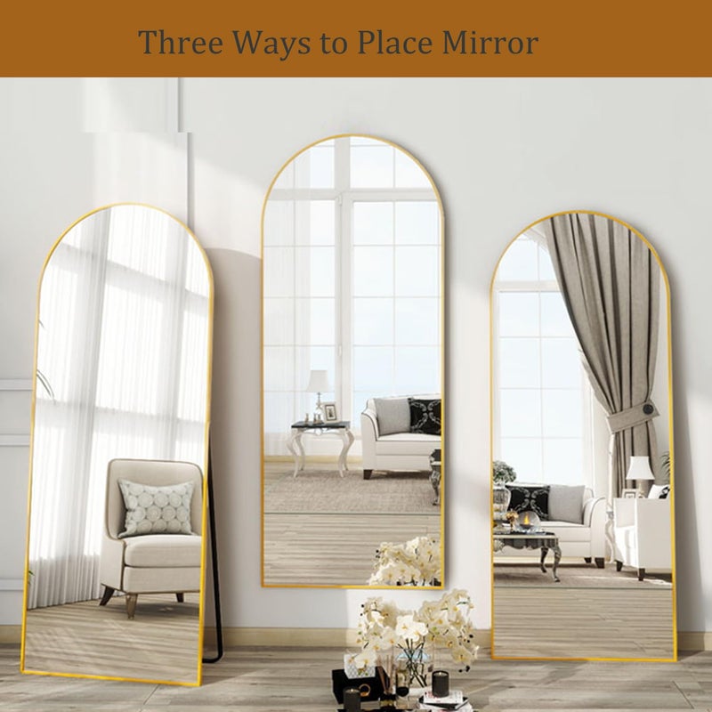 Dewfig 71"X26" Arched Full Length Mirror, Free Standing Leaning or Wall-Mounted Mirror, Aluminum Frame Modern Mirrors for Living Room, Bedroom, Cloakroom, Gold - Image 4