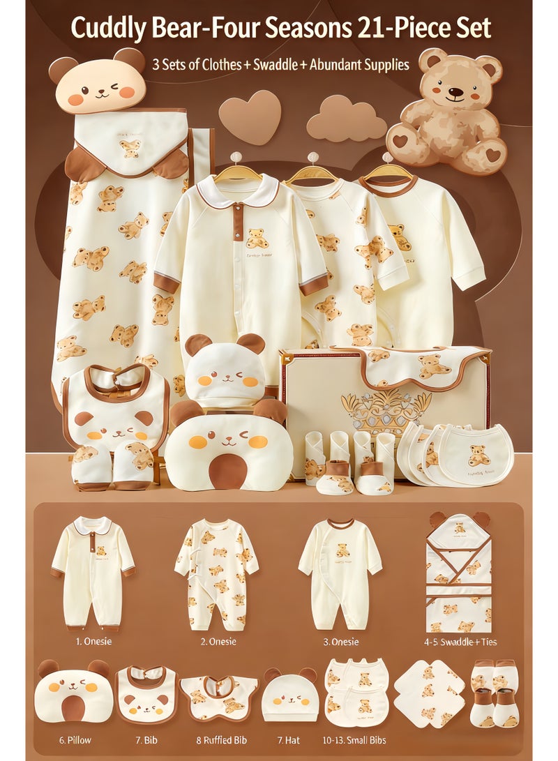 21PCS Newborn Baby Gift Set, Newborn Layette Gift Set for Boys and Girls, Babies Essential Clothes Accessories with Baby Blanket, for Spring Summer Autumn Winter Four Seasons - Image 1
