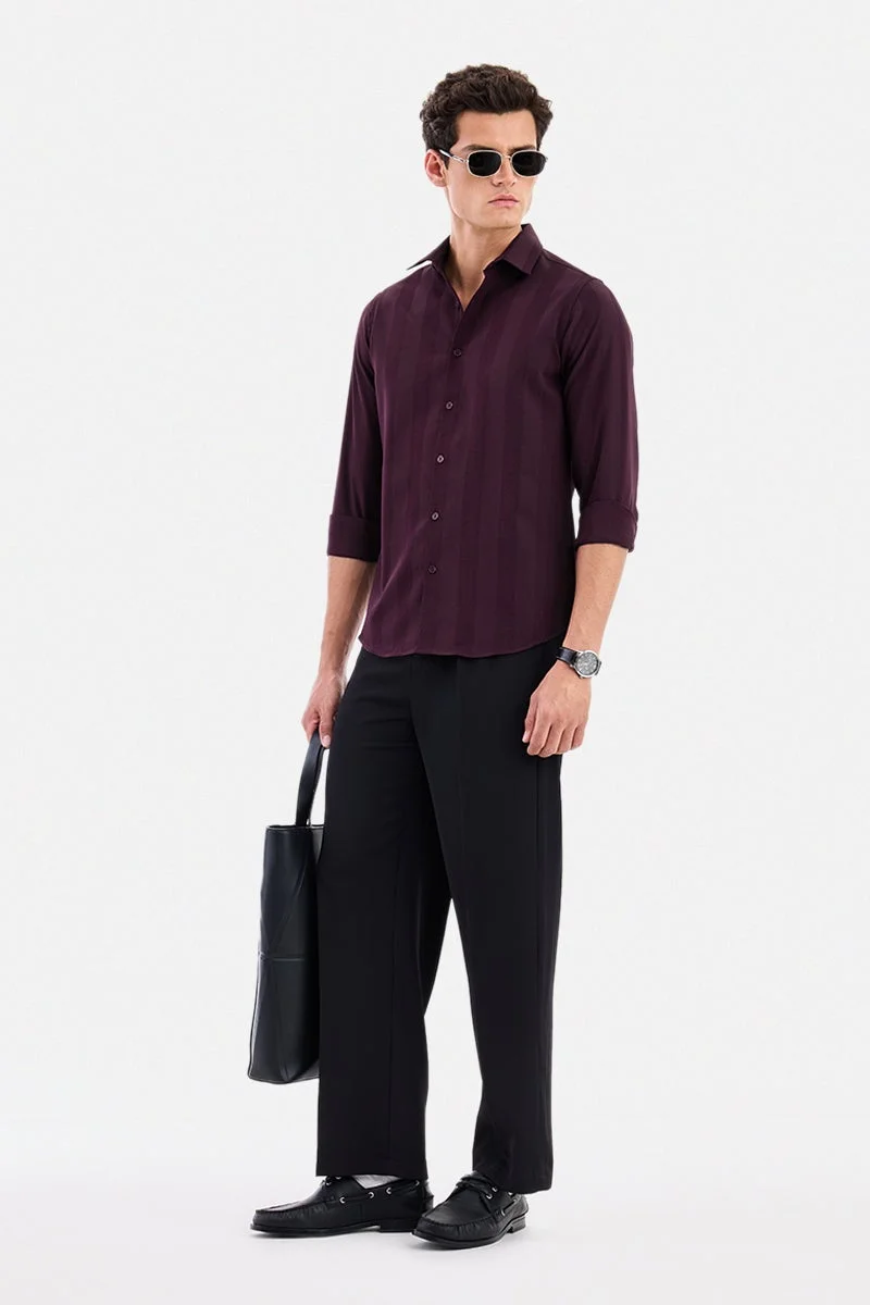 سنيتش Wine Textured Long Sleeve Slim Fit Shirt