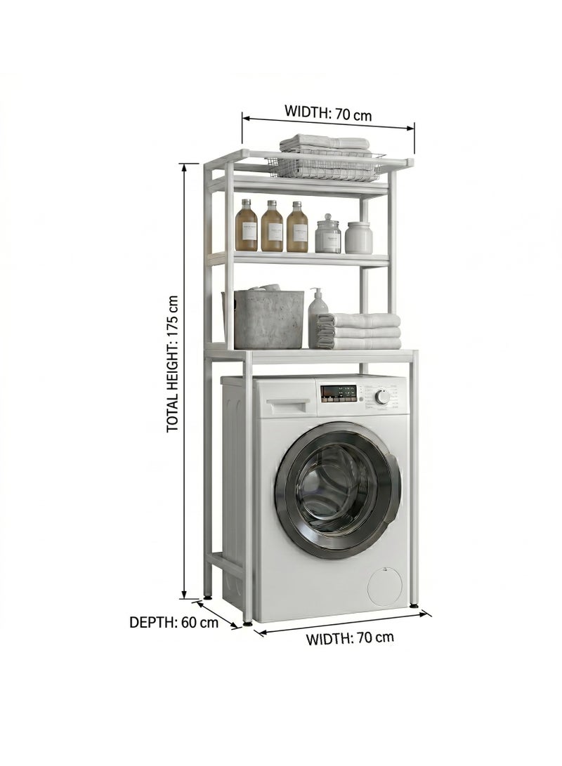 3-Tier Laundry & Bathroom Storage Organizer, Modern Freestanding Over Washing Machine Shelving Unit, Vertical Shelf Stand for Compact Spaces (T2) - Image 4