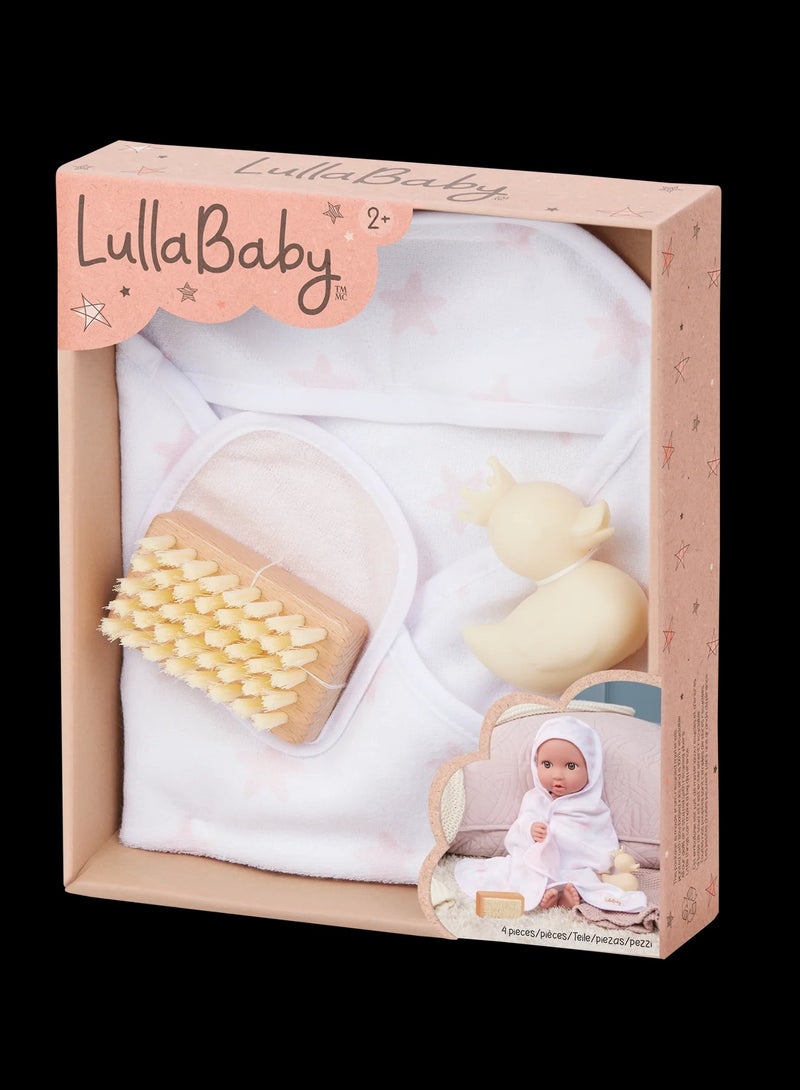 lulla baby PINK STARS BATH TIME OUTFIT ACCESSORY SET &BATH TOYS & HOODED TOWEL 