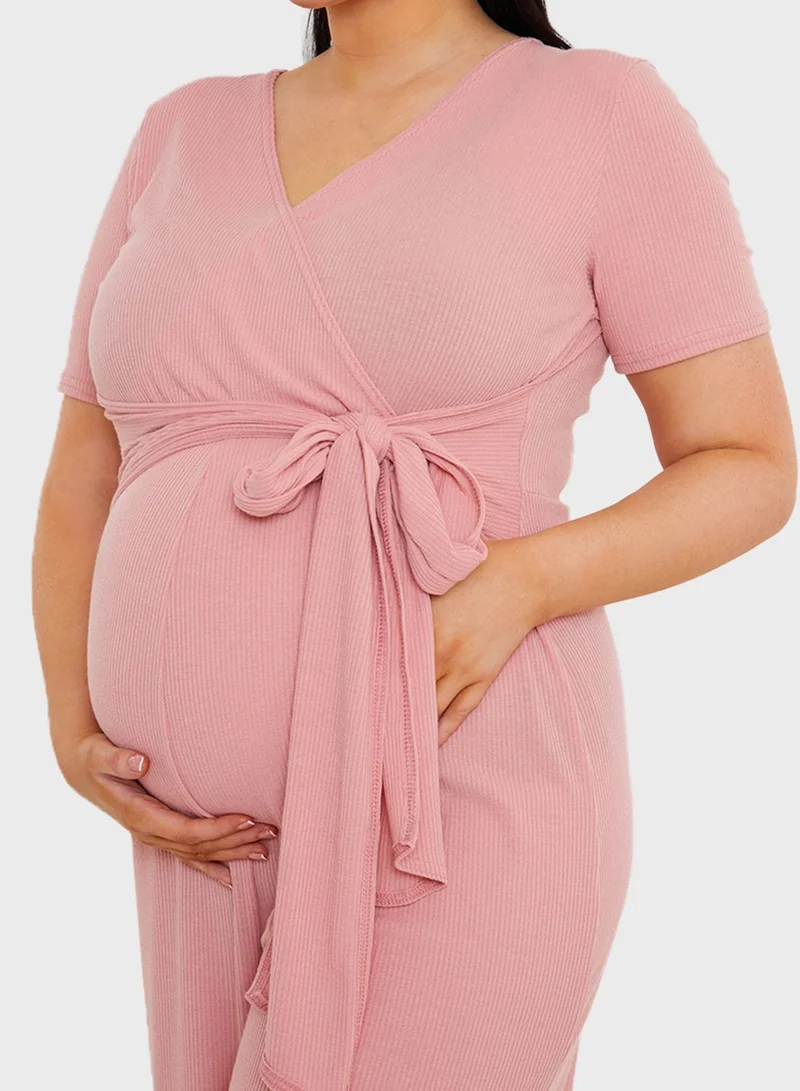 In The Style Maternity Wrap Jumpsuit