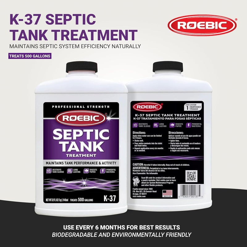 Roebic K-37-Q Septic Tank Treatment - 32 Fl Oz, Environmentally Friendly Bacteria for Clog Removal and Odor Control - Image 2