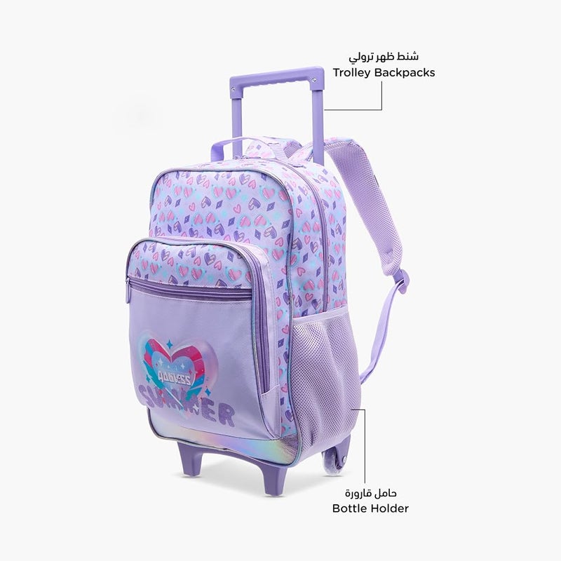 Flora Bella By Shoexpress Girls Heart Print School Trolley Backpack With Retractable Handle - 30X16X44 Cms Free Size Lilac - Image 3