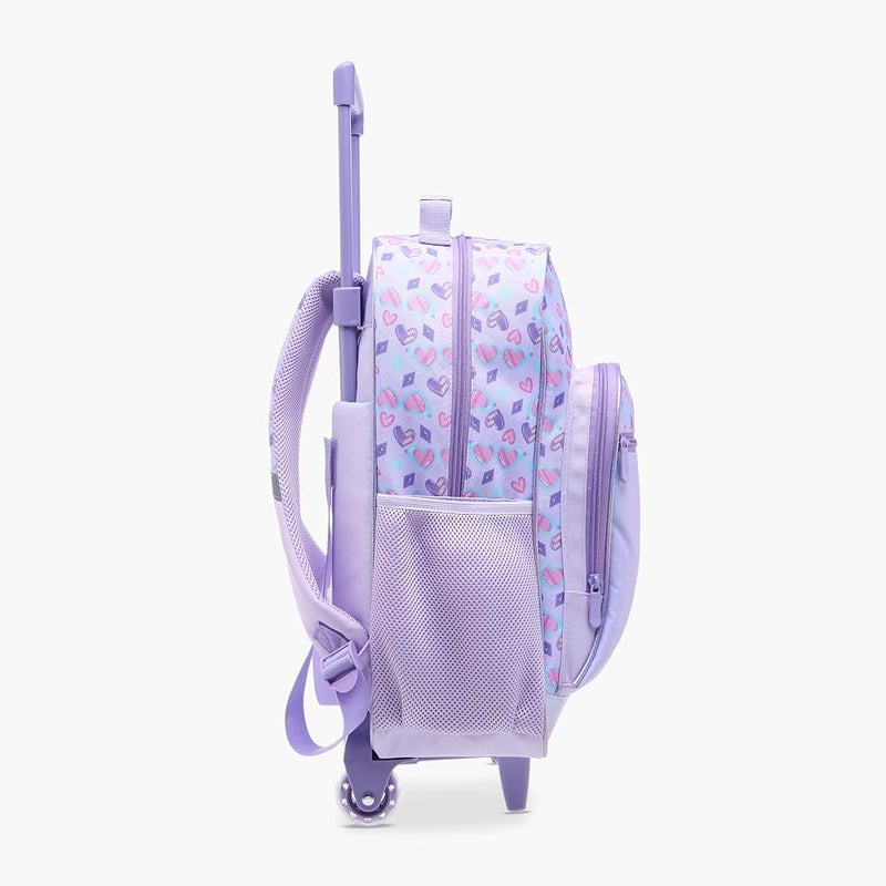 Flora Bella By Shoexpress Girls Heart Print School Trolley Backpack With Retractable Handle - 30X16X44 Cms Free Size Lilac - Image 2