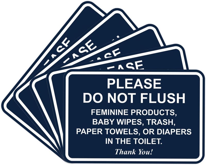 All Quality Classic Framed Please Do Not Flush Thank You Bathroom Etiquette Sign - 5" x 7" (Navy Blue) 5 Pack - Image 1